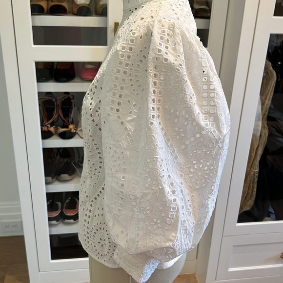 Ganni- White Eyelet Embroidery With Billowy Sleeve Shirt - Picture 4 of 7